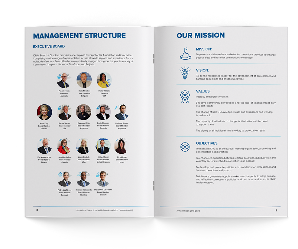 Lazarus Kreativ  INTERNATIONAL CORRECTIONS AND PRISONS ASSOCIATION annual report design Print layout design